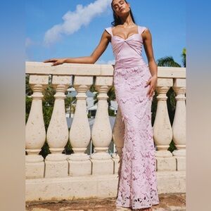 Dahlia Pink Floral Lace Mermaid Gown